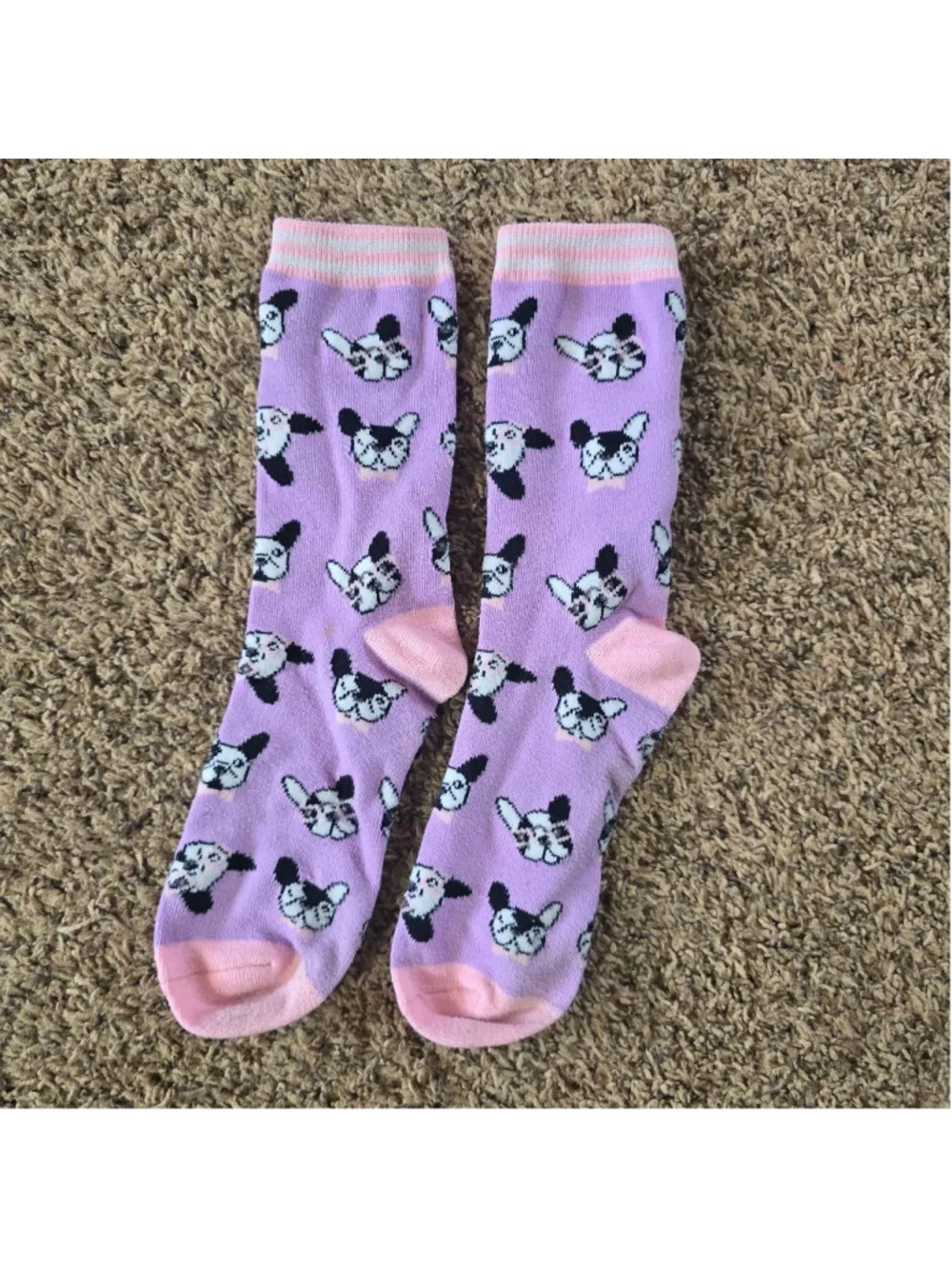 Unbranded Crew Socks One Size Purple Pink French Bulldog